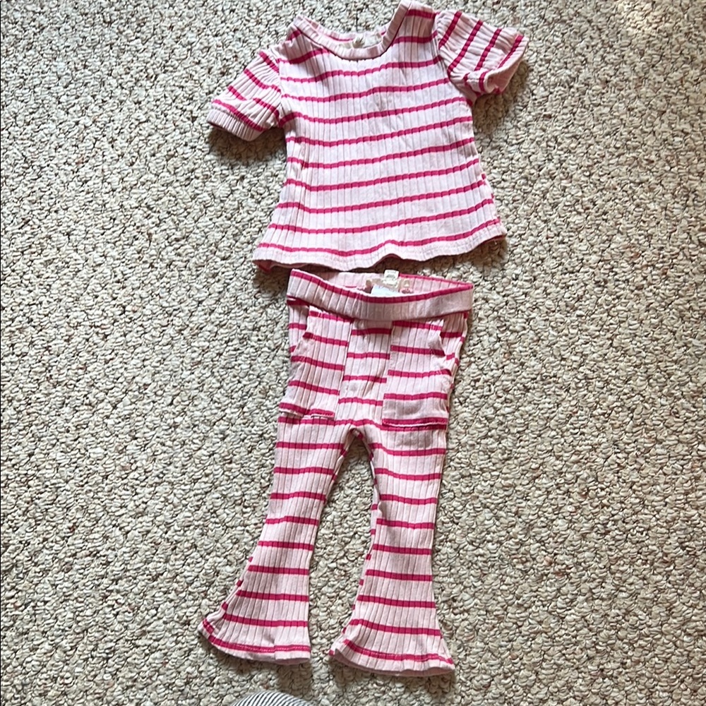 Jessica Simpson Pink and White Striped Outfit for 12mo